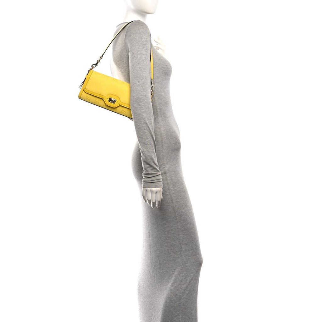 GG Monogram Textured Dollar Calfskin Small Luce Shoulder Bag Yellow Yellow