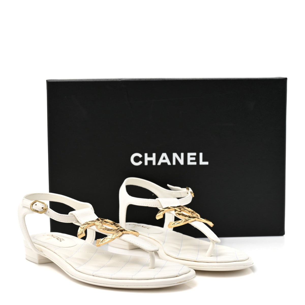 Lambskin CC Thong Sandals 37.5 White