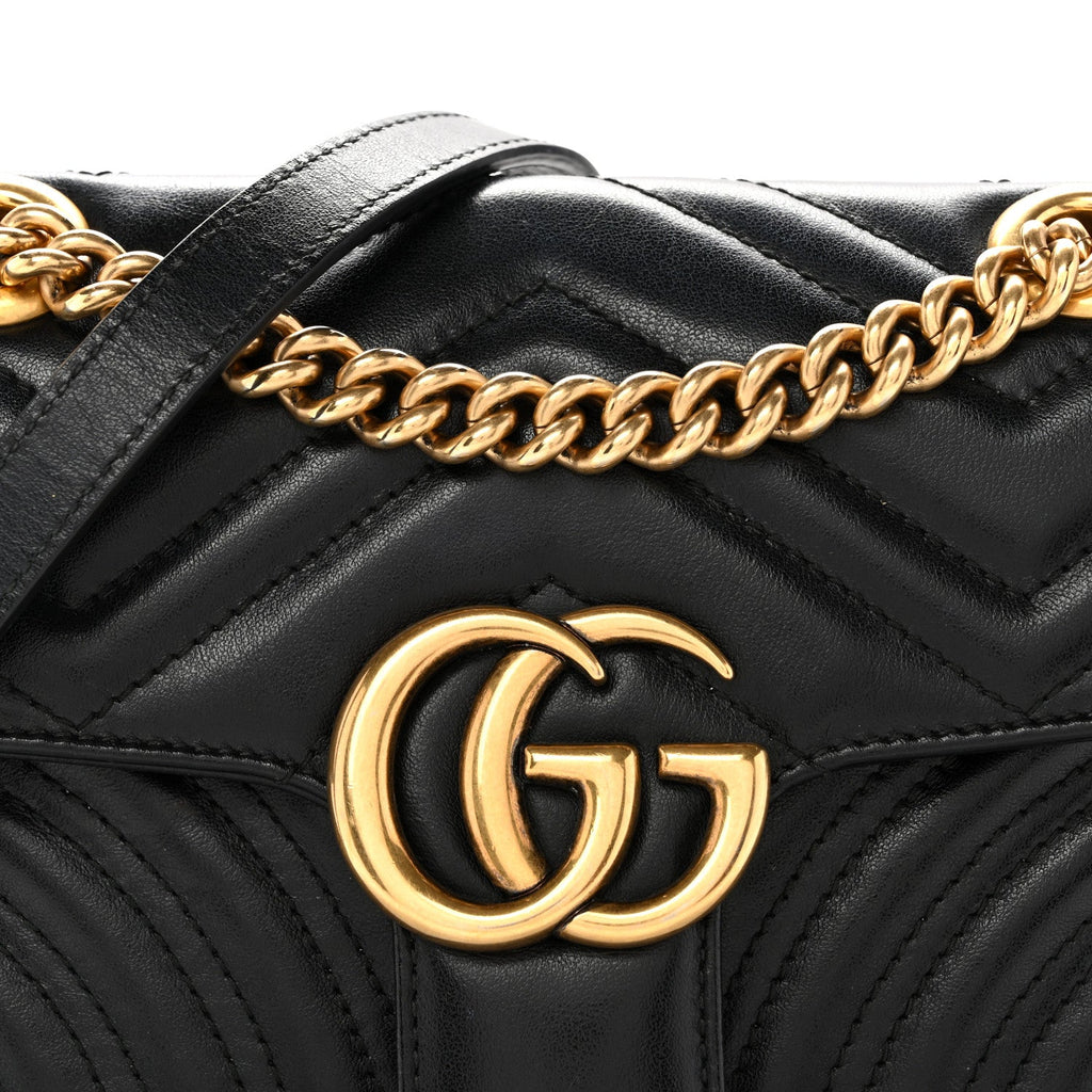Calfskin Matelasse Mini GG Marmont Shoulder Bag Black