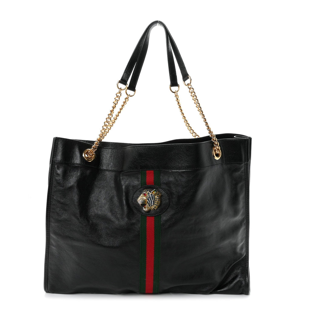 Calfskin Large Rajah Chain Tote Black