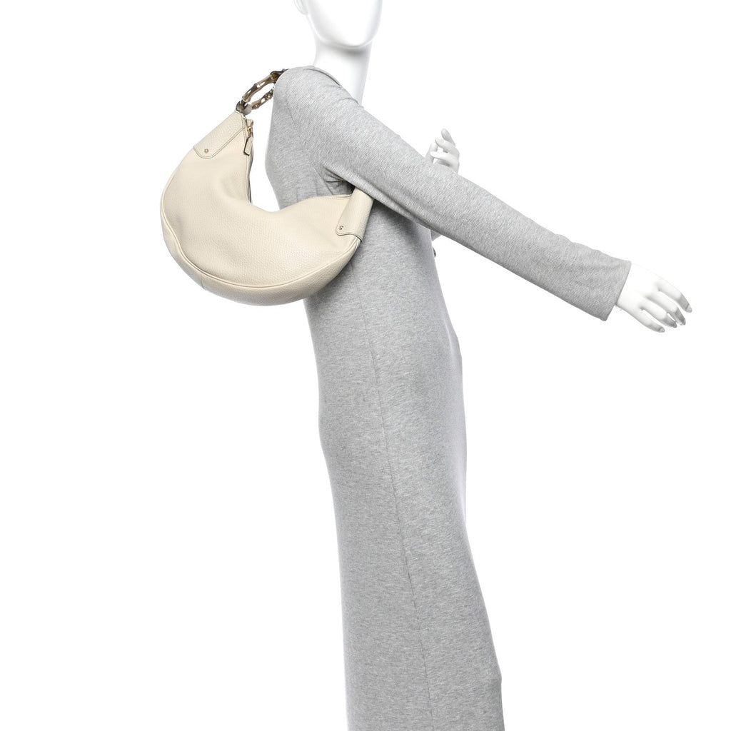 Calfskin Half Moon Bamboo Ring Hobo White